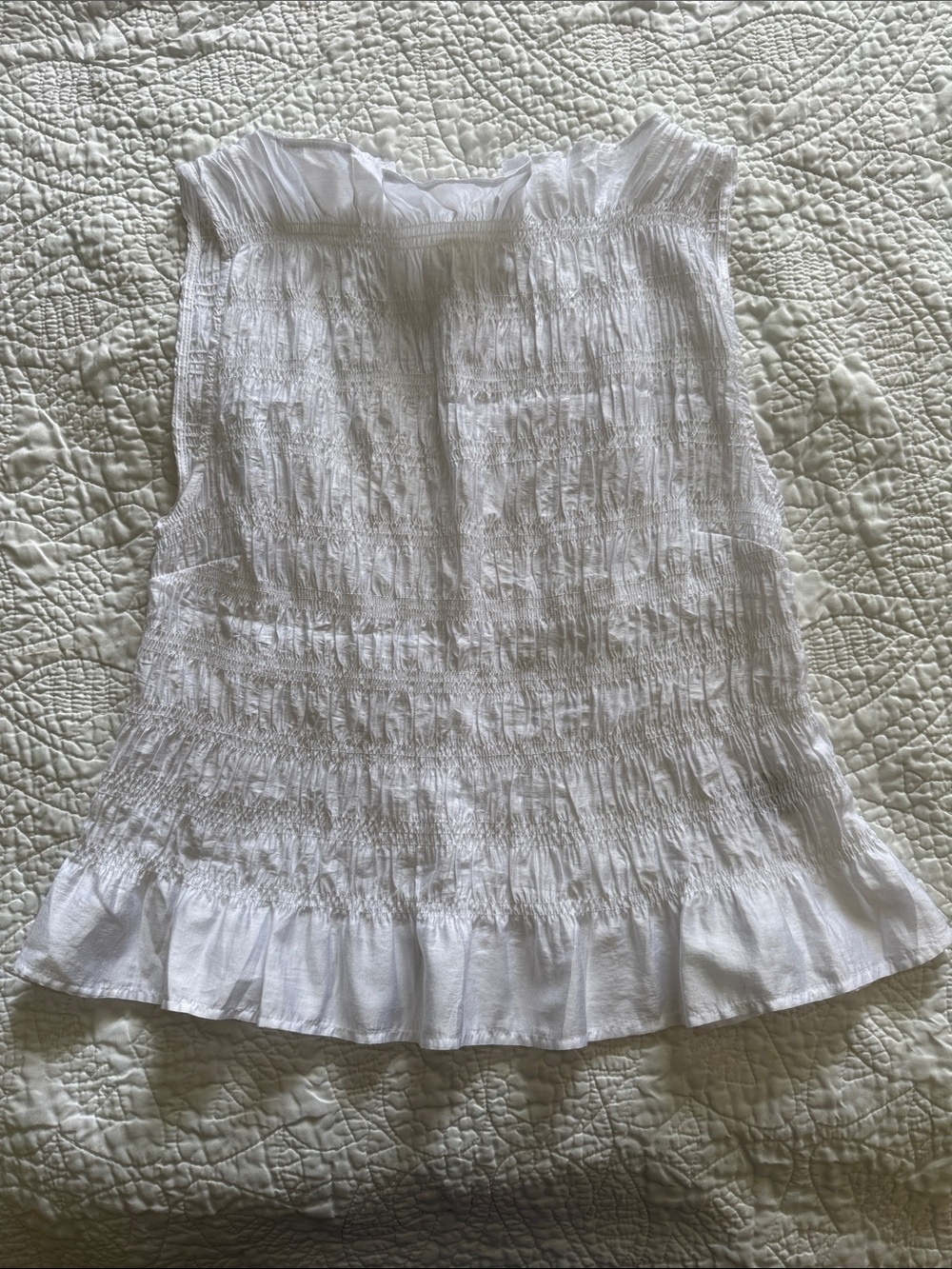 H&M White Smocked Ruffle-Hem Camisole